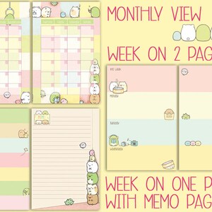 Sumikko gurashi printable pocket size inserts monthly spread weekly planner to do list notes wo2p filofax kikki k small image 2