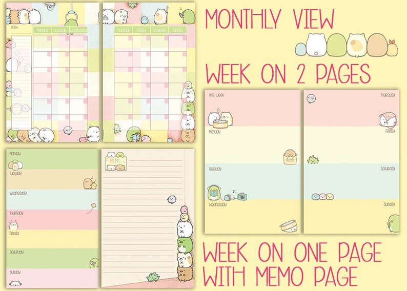 Sumikko gurashi printable pocket size inserts monthly spread weekly planner to do list notes wo2p filofax kikki k small image 2