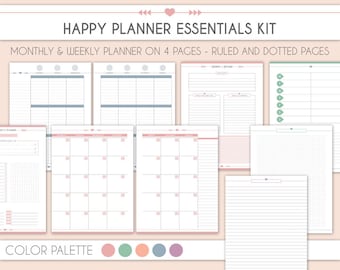 Happy planner essential pack, weekly planner, monthly planner printable colorful planner inserts  Notes pages, Planner kit, Planner pack