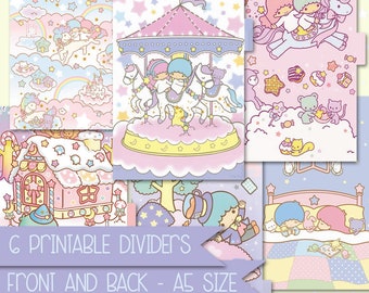 Kawaii printable dividers for A5 planner size filofax a5 kikki k large carpe diem 6 different design with side tabs