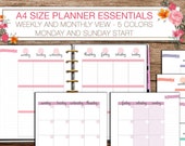 A4 planner printable weekly and monthly planner inserts, ruled and squared pages, vertical layout monday and sunday start PDF