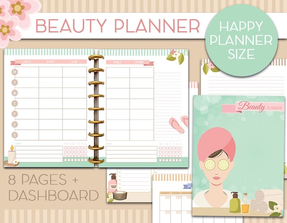 Happy planner printable Beauty Planner inserts skincare routine tracker personal care kbeauty organizer makeup beauty routine pages