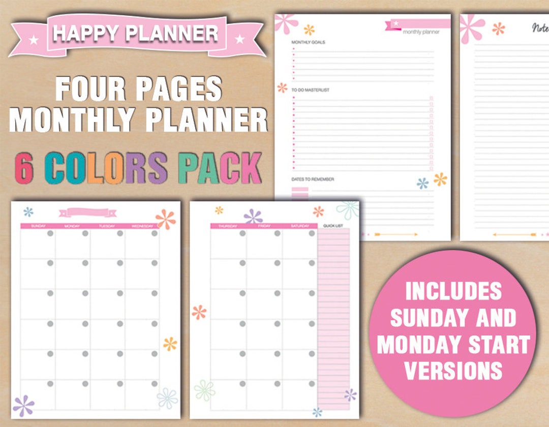 Happy Planner Printable Monthly Planner Month at Glance Calendar to Do ...