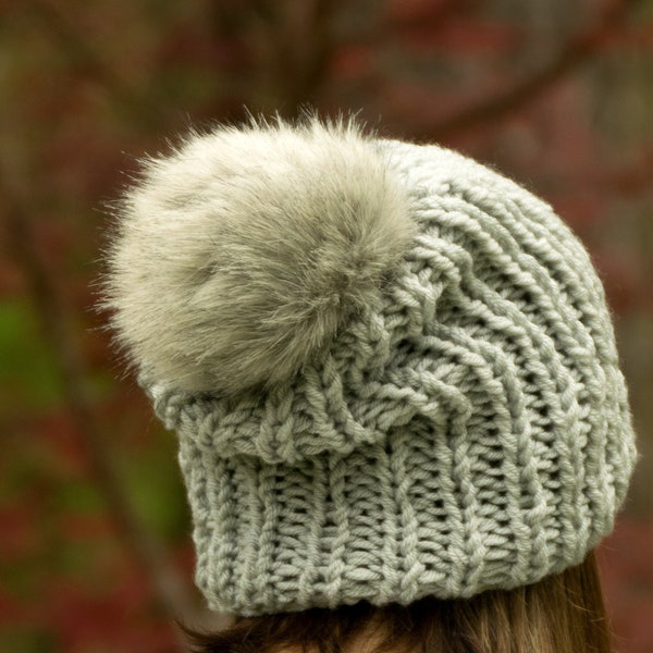 One Faux Fur Pom Pom - Removable Silver, Brown, White, Pink or Snow Leopard Fake Fur Hat Bobble w/ Ties