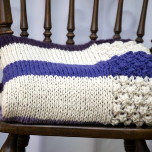Purple Striped Blanket: Hand Knit, Non-Wool Afghan, Winter Gift image 5