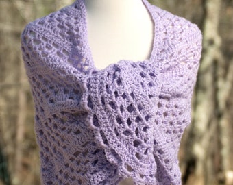 Light Purple Shawl - Acrylic, Non Wool Shoulder Wrap in Amethyst with Scalloped Edge - Lacy Crochet Shawl - Winter Gift for Her