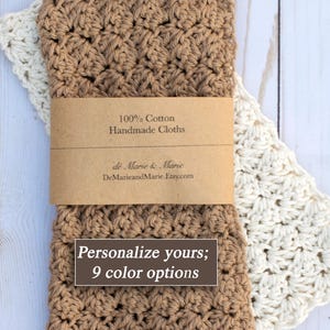 Cotton Dishcloths with Personalized Band: Crocheted Face Cloth in 9 Colors