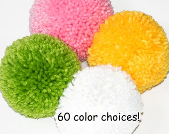 Four Extra Large Pom Poms 4" Custom Made Yarn Balls in 55 Colors for DIY Crafts