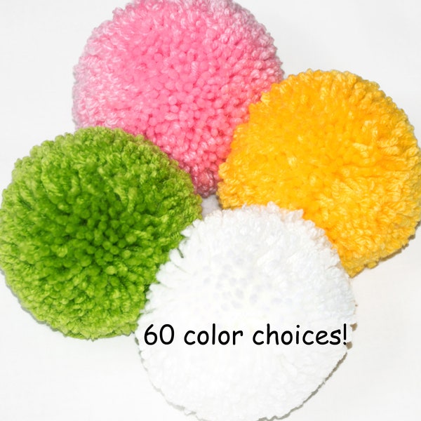 Four Extra Large Pom Poms 4" Custom Made Yarn Balls in 55 Colors for DIY Crafts