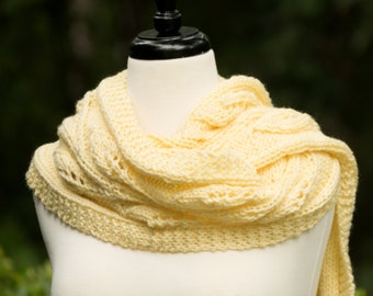 Yellow Vegan Knit Scarf - Handmade, Non Wool Shoulder Wrap - Winter Gift