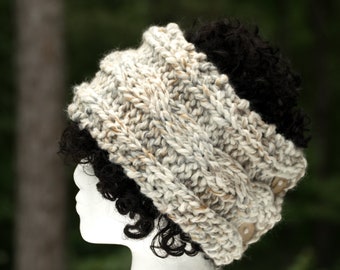 Satin Lined Adjustable Head Warmer, Chunky Wool Ear Muffs for Frizz Free Hair