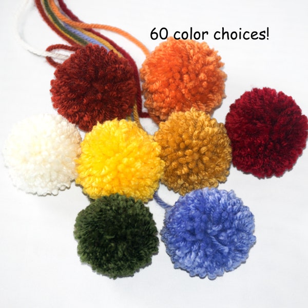 8 Small Yarn Pom Poms - Made to Order 2" Wool Balls with Tails in 60 Colors - Custom Made Craft Balls