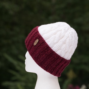 Red & White Beanie with Satin Lining Option: Frizz Free Sparkle Winter Hat