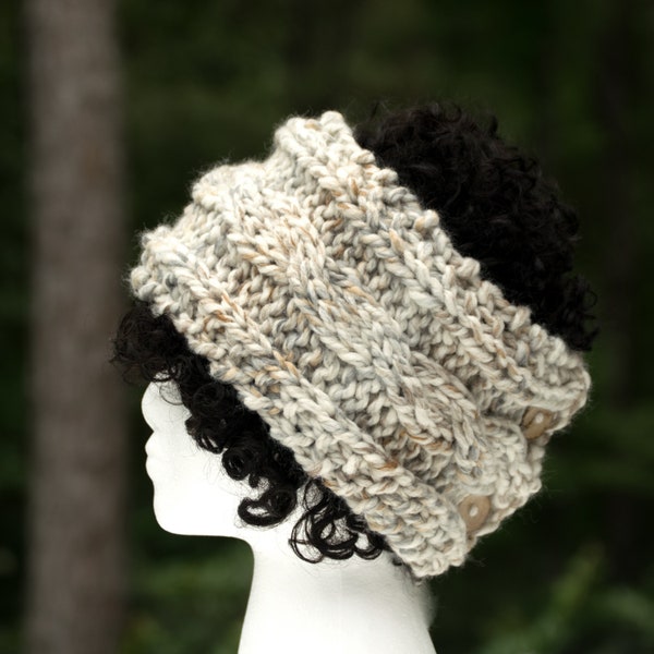 Satin Lined Adjustable Head Warmer, Chunky Wool Ear Muffs for Frizz Free Hair