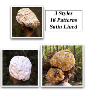 Satin gefütterte OP-Hüte: Großer Pferdeschwanz, Euro oder Bouffant Nurse Hat in 18 verschiedenen Mustern