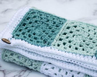 Baby Blanket in Ocean Blue and White Gingham Pattern - Handmade Non Wool Afghan