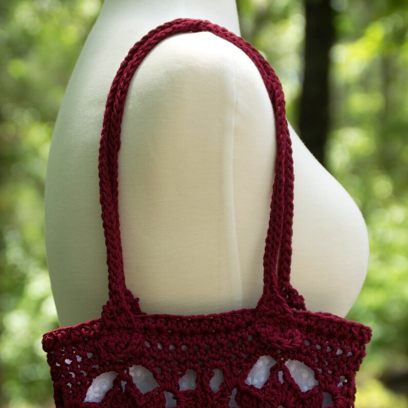 Small Red Shoulder Bag Dark Red Crocheted Tote W/ White Etsy