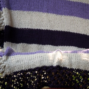Purple Striped Blanket: Hand Knit, Non-Wool Afghan, Winter Gift image 7
