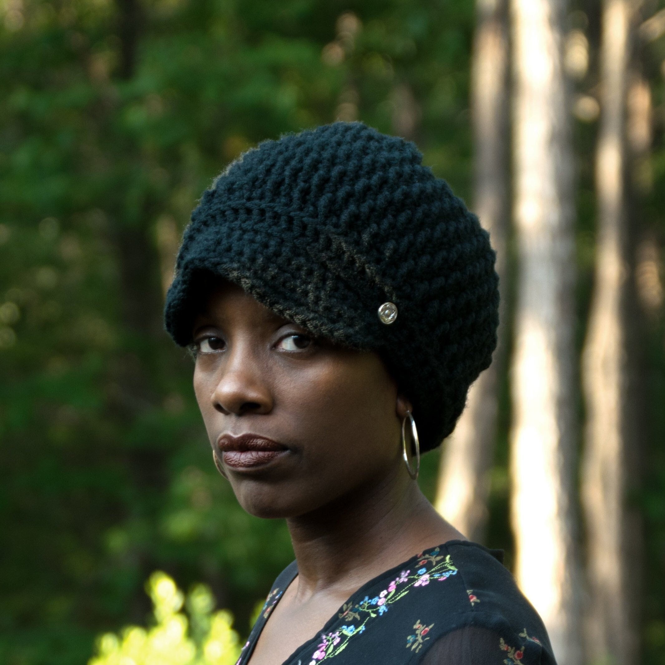 Black Slouchy with a Brim OSFM premade crochet newsboy handmade Crochet PATTERN - Crochet Slouchy Newsboy Hat Pattern – Posh  main image 4