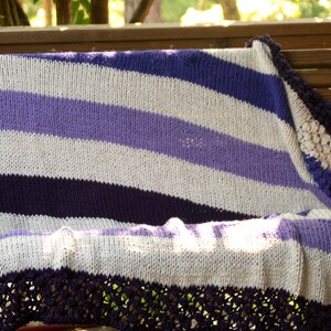 Purple Striped Blanket: Hand Knit, Non-Wool Afghan, Winter Gift image 2