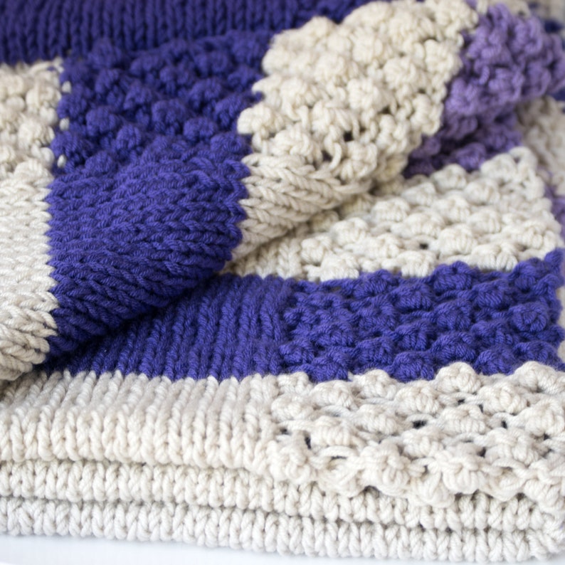 Purple Striped Blanket: Hand Knit, Non-Wool Afghan, Winter Gift image 6