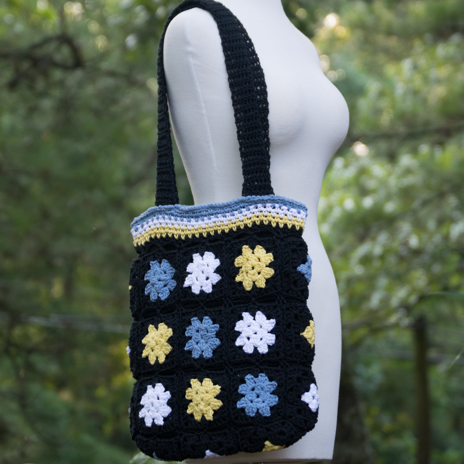 Black Crochet Bag Granny Square Tote W/ Interior Zipper - Etsy