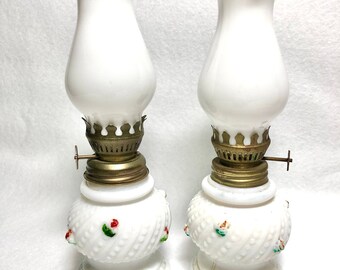 Vintage Milk Glass Hurricane Lamps