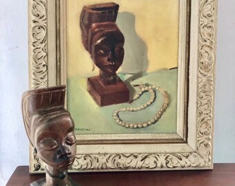 Vintage African Bust and Matching Painting (2 items)