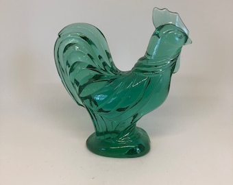 Vintage Fenton Teal Green Art Glass Rooster Figurine