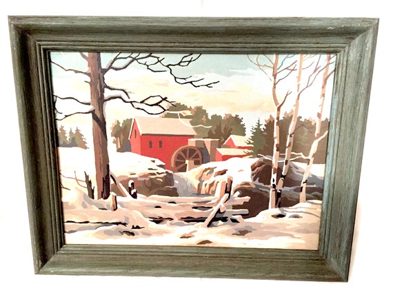 Vintage Paint-by-Number “Winter Gristmill" by Marion E. Davenport