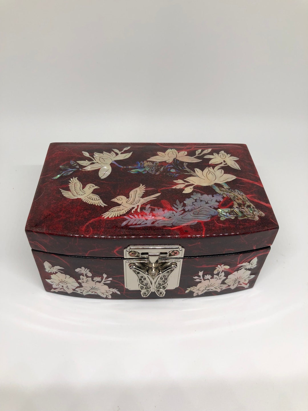 Asian Style Mother of Pearl and Abalone Inlaid Laquered Jewelry Box - Etsy