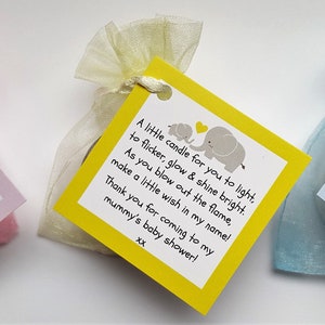 10 X BABY SHOWER Vanilla Tealight favours Blue. Pink or Yellow. Guest thank you gifts. image 2