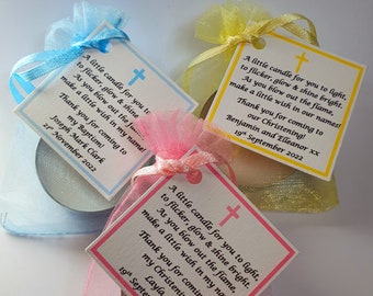 10 x Personalised Christening / Baptism / First Holy Communion candle favours  - keepsake / tealights
