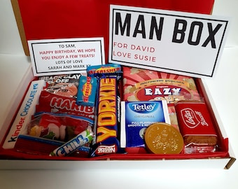 Man Box - Hug In A Box Gift Mini Hamper - Friend / Dad / Son Gift Thinking of you Letterbox gift - Men's Treat box