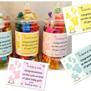 Dulces personalizados para bebé recién nacido / hermano mayor / hermana mayor / frasco lleno de chocolate *Felicitaciones