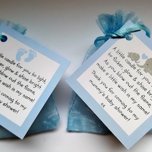 10 X BABY SHOWER Vanilla Tealight favours Blue. Pink or Yellow. Guest thank you gifts. Blue