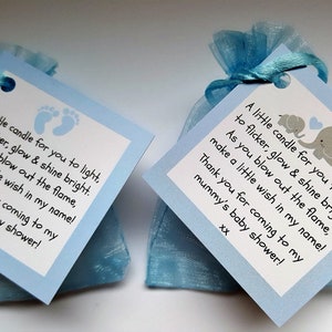 10 X BABY SHOWER Vanilla Tealight favours Blue. Pink or Yellow. Guest thank you gifts. Blue