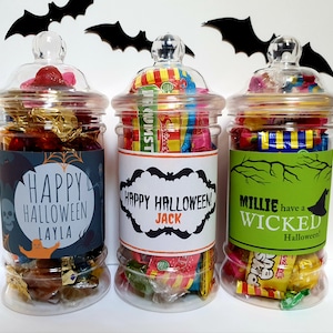 Tarro de chocolate o dulces personalizados para Halloween: regalo de truco o trato