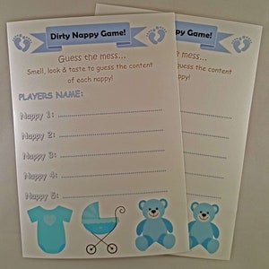 Dirty Nappy Baby Shower Game - Girl, Boy, Yellow, Blue, Pink, Green 12 Players e