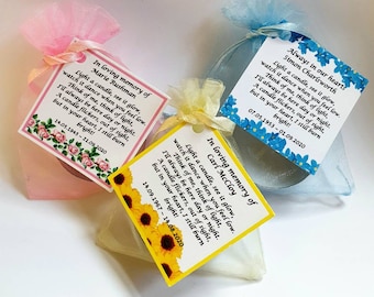 Personalised Funeral candle favour memorial keepsake -memory bereavement flowers