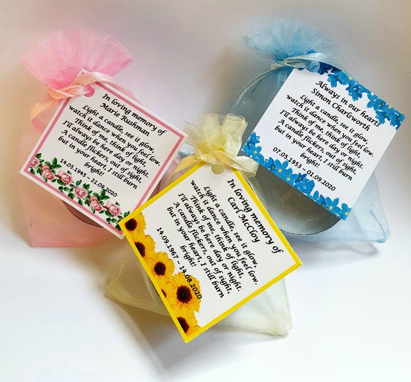 10 X Personalised Candle Favour Memorial Funeral Keepsake Etsy UK