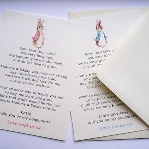 Cartão Peter Rabbit Você será meu padrinho / madrinha / padrinho / pais-guia