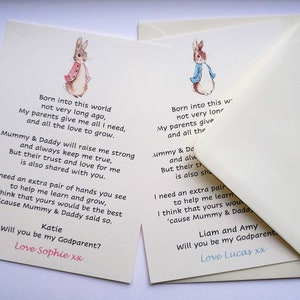 Deannamic Designs Peter Rabbit 'Will You Be My Godmother?' Card – Personalised For Girls, Pink, UK Made