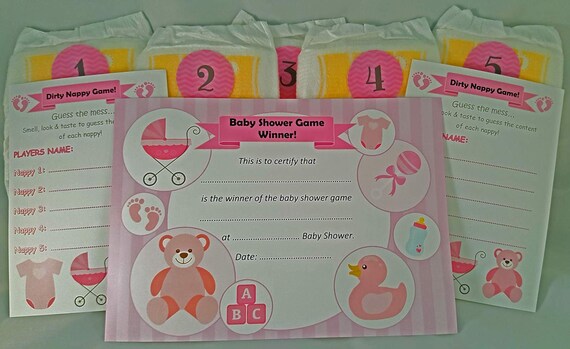 Dirty Nappy Game Per Baby Shower – 30 Giocatori, Tema Blu (Ragazzo) Con Pannolini E Fogli Gioco