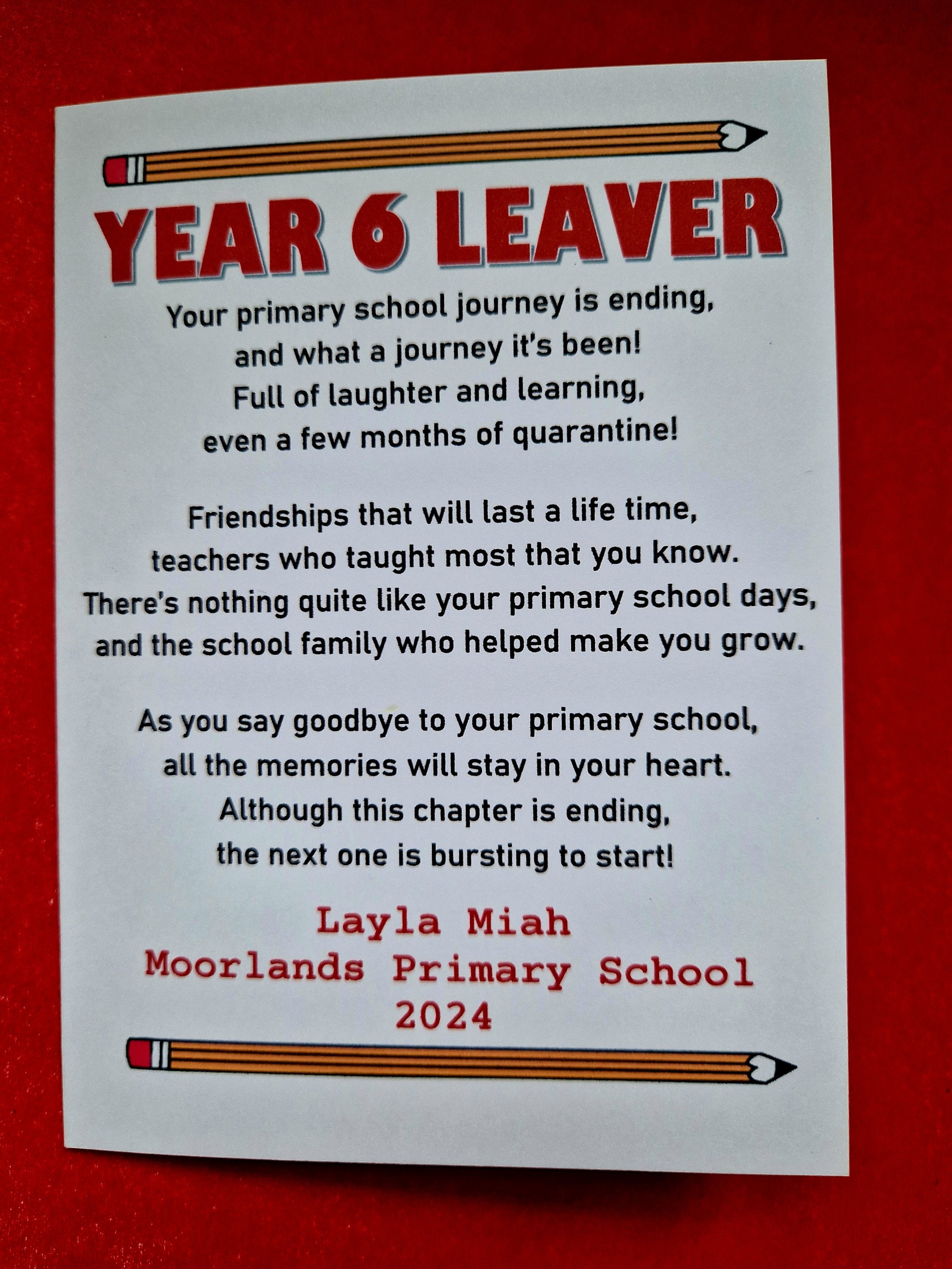 Year 6 Leavers Card / Last Day at Primary / Leaving School Card - Etsy