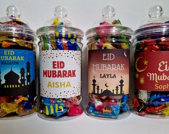 Personalised Eid Gift - filled Sweets / Chocolate jar - Ramadan | Eid Mubarak | Celebrate Eid | Halal Sweets and Chocolates