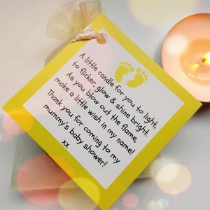 10 X BABY SHOWER Vanilla Tealight favours Blue. Pink or Yellow. Guest thank you gifts. image 8