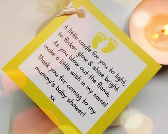15 velas de té de vainilla para baby shower (azul, rosa o amarillo). Regalos de agradecimiento para invitados.