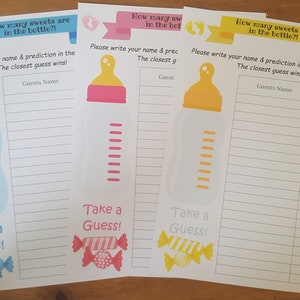 Tarjeta de juego de biberón para baby shower