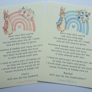 Peter Rabbit Você será meu padrinho/madrinha/padrinho/guia cartão de pais - Flopsy bunny arco-íris